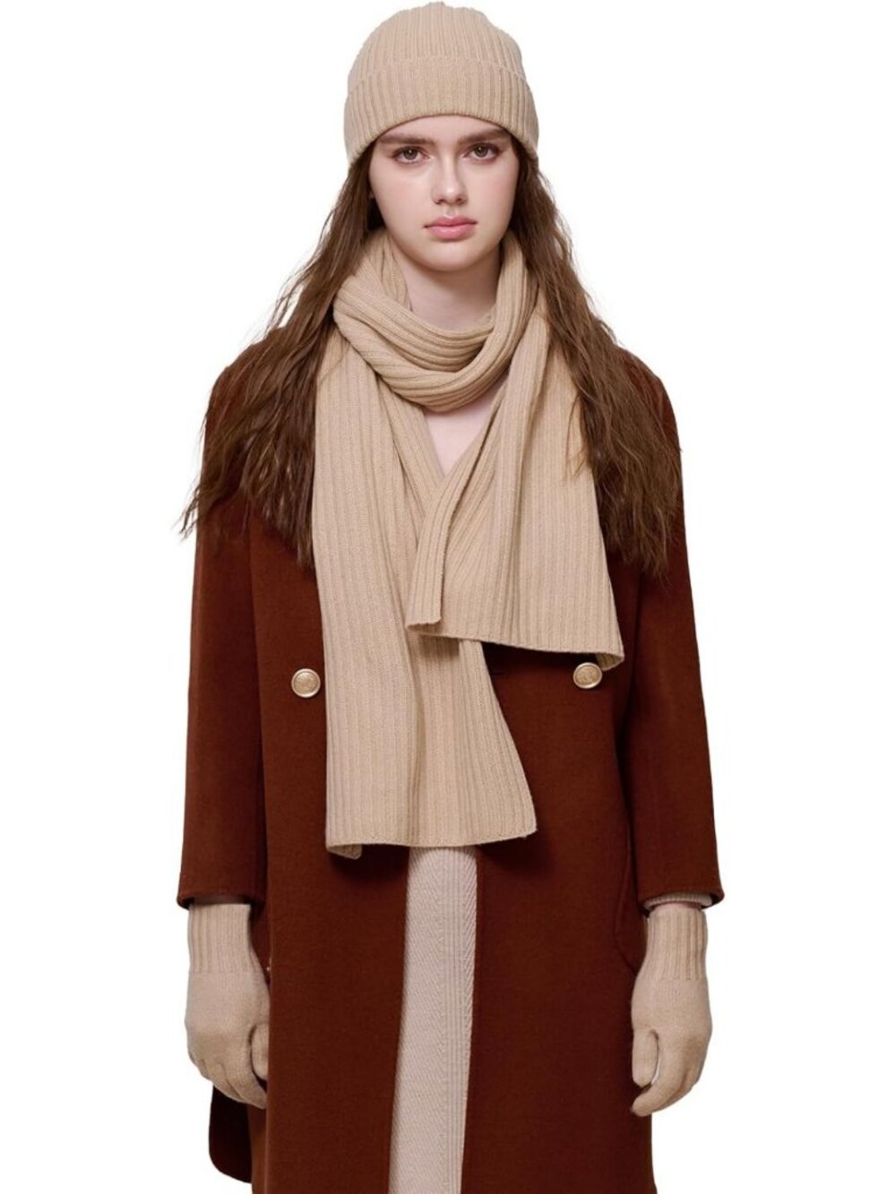 Cozy 3-in-1 Merino Wool Winter Set: Hat, Scarf & Gloves for Women - Soft & Warm